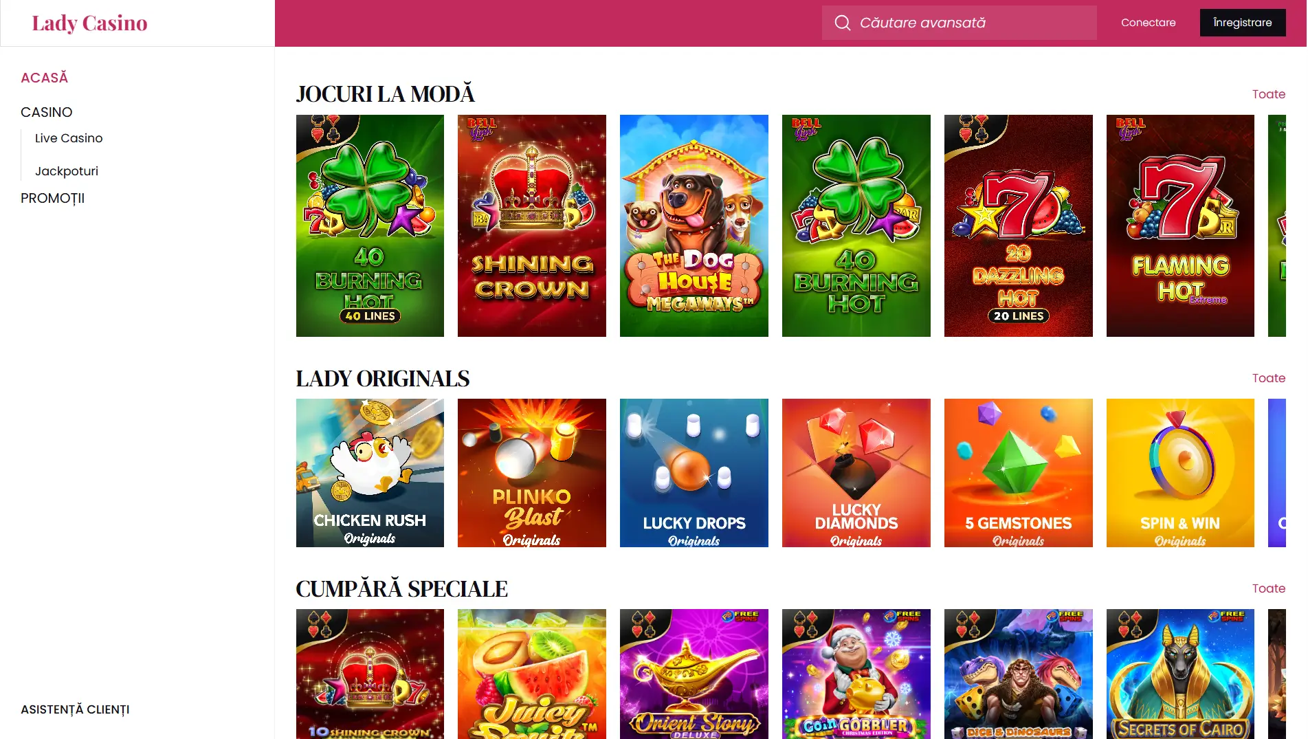 Jocuri populare Lady Casino și originale exclusive